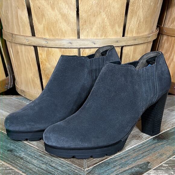 Paul Green Gray Suede Platform Chunky Heel Slip-On Ankle Booties Womens 8 UK 5.5 - Picture 3 of 12